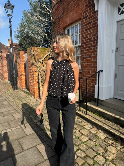 ‘Margot’ Polka Halter-neck Top