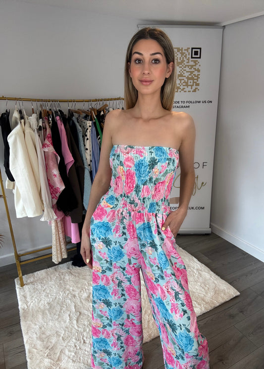 ‘Maisie’ Blue Floral Bandeau Jumpsuit