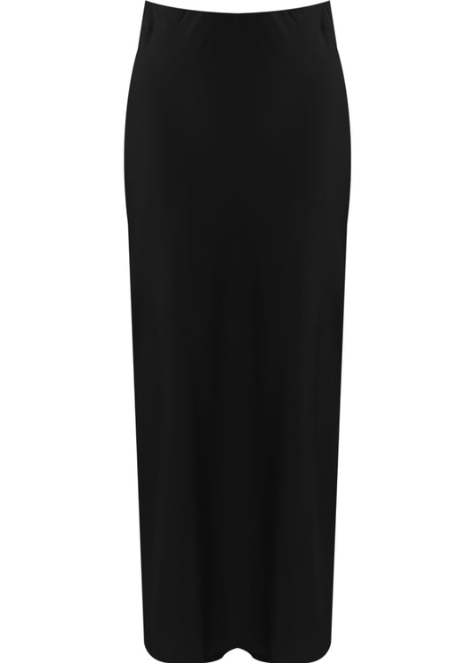 ‘Gia’ Black Satin Midi Skirt