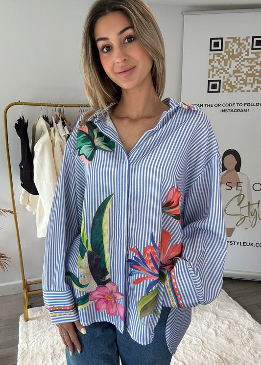 ‘Yasmin’ Oversized Shirt in blue stripe
