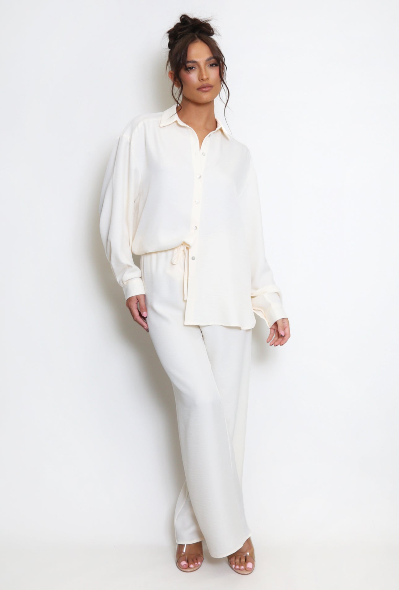 ‘Gigi’ Cream Lightweight Blouse & Trouser Set