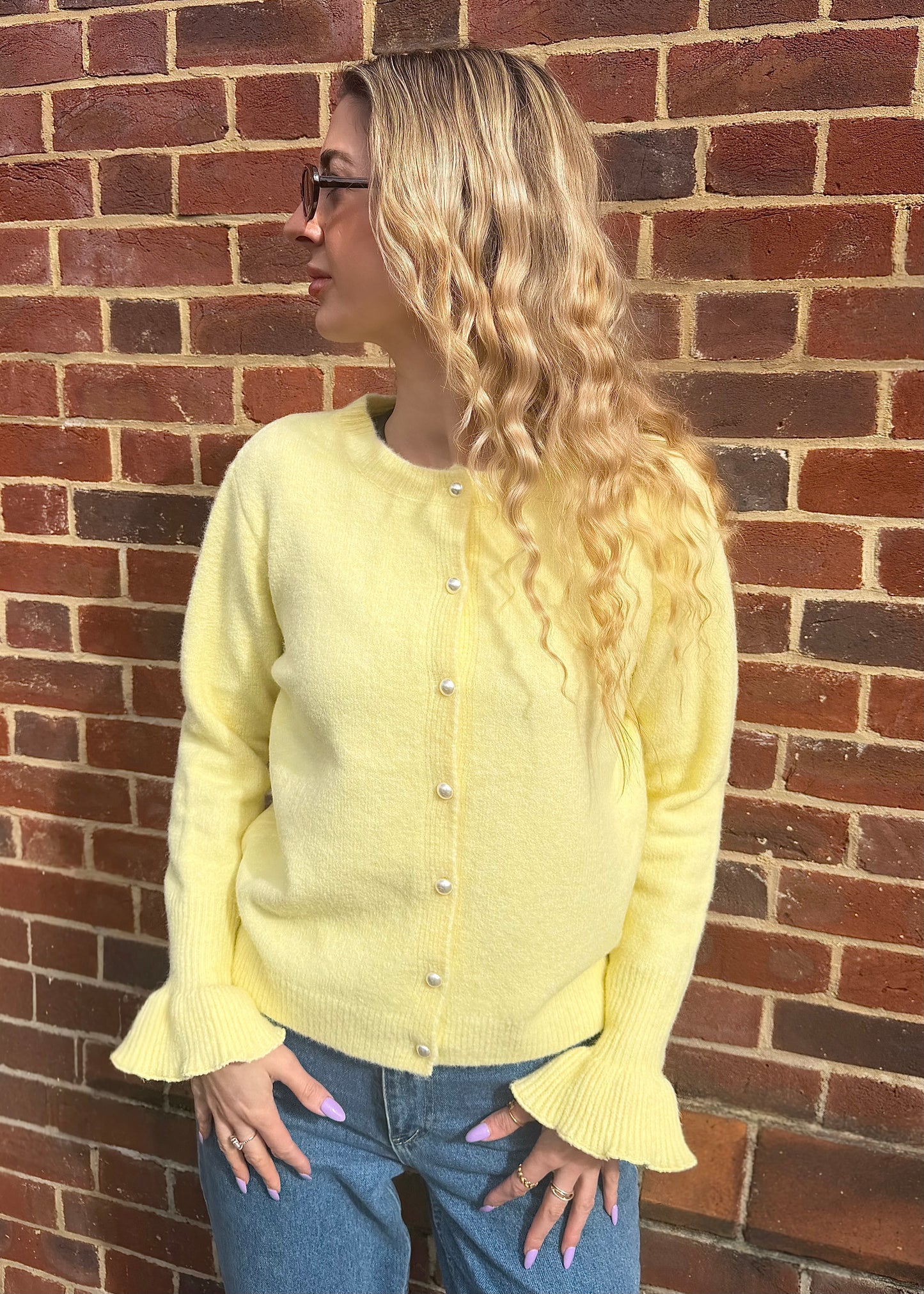 ‘Gracie’ Yellow Frill Sleeve Cardigan