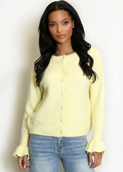 ‘Gracie’ Yellow Frill Sleeve Cardigan