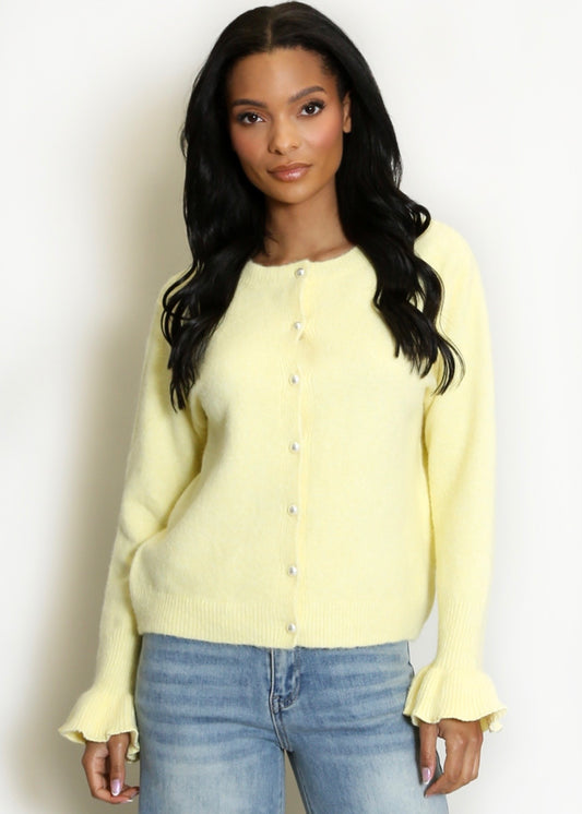 ‘Gracie’ Yellow Frill Sleeve Cardigan