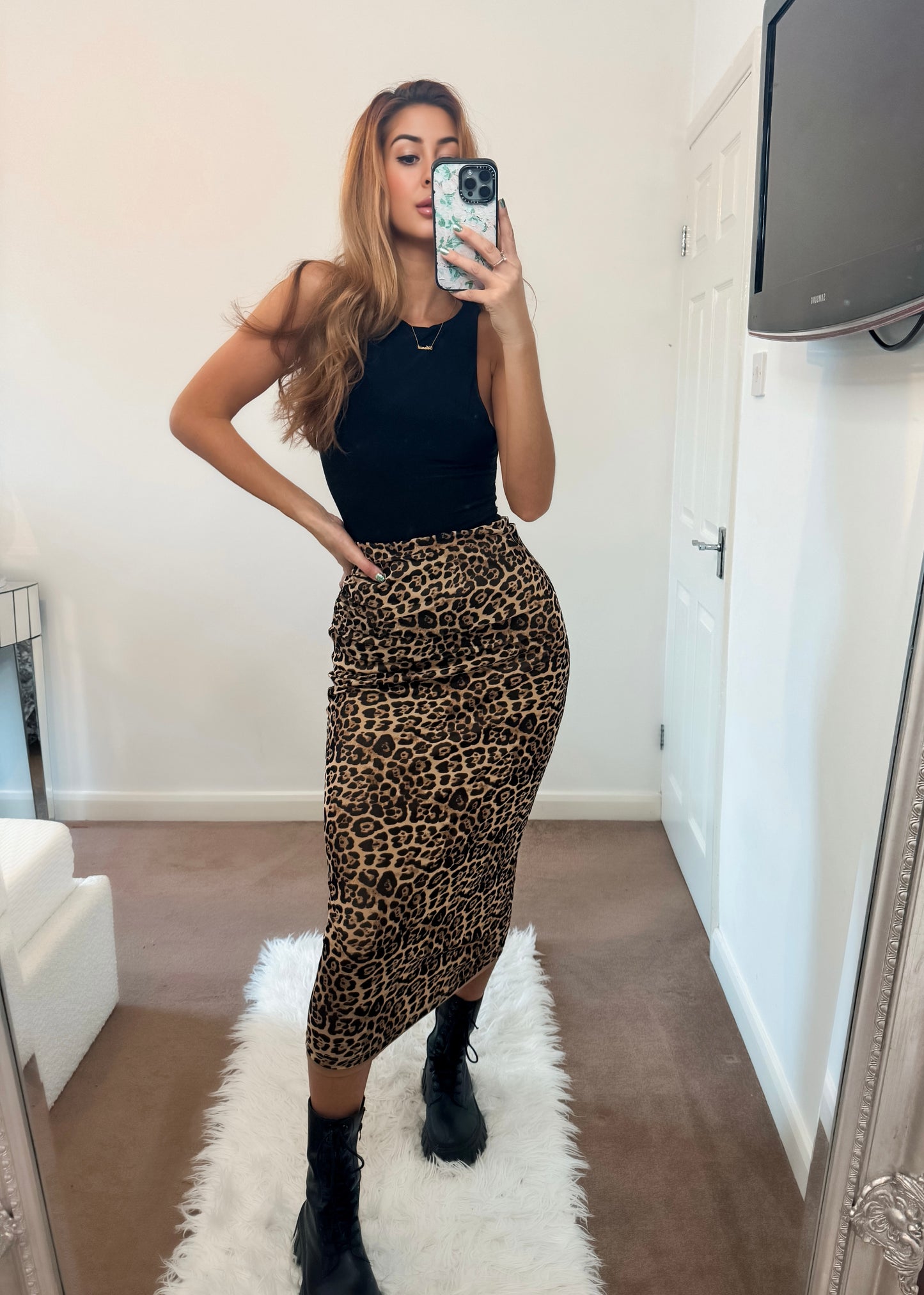 ‘Ellie’ Leopard print Ruched skirt