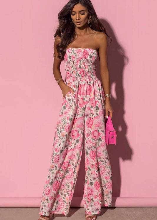 ‘Maisie’ Pink Floral Bandeau Jumpsuit