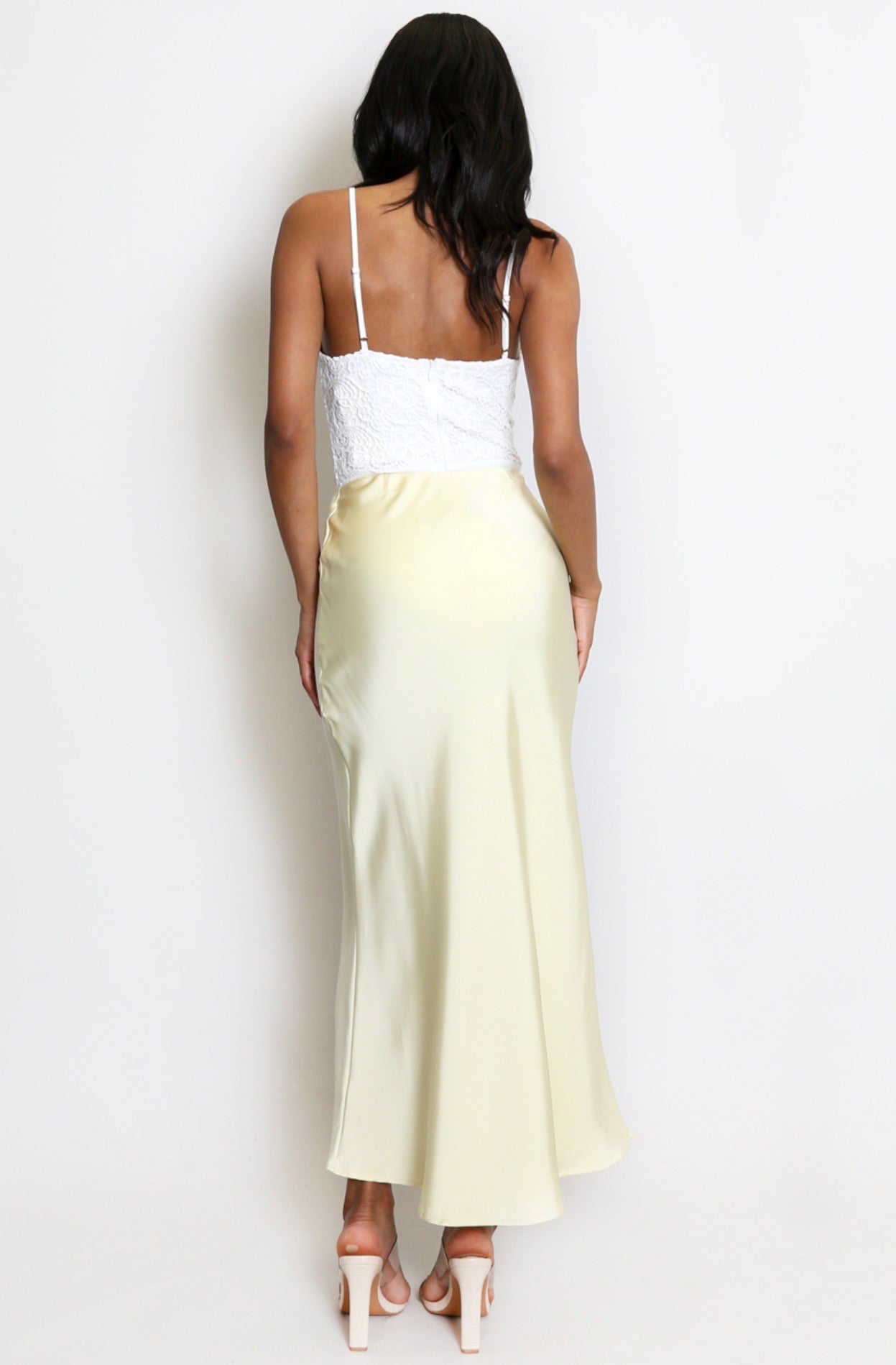 ‘Rochelle’ Lemon Yellow Satin Skirt