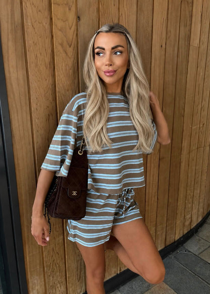 ‘Lottie’ Brown Striped Co-Ord Shorts Set