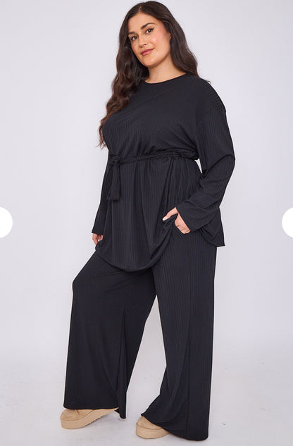 CURVE RANGE ‘Melissa’ Black Tie Waist Loungwear Set