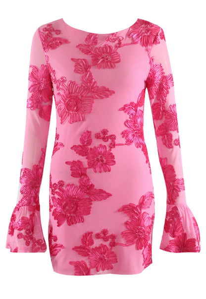 ‘Millie’ Embroidered Dress in Fuchsia