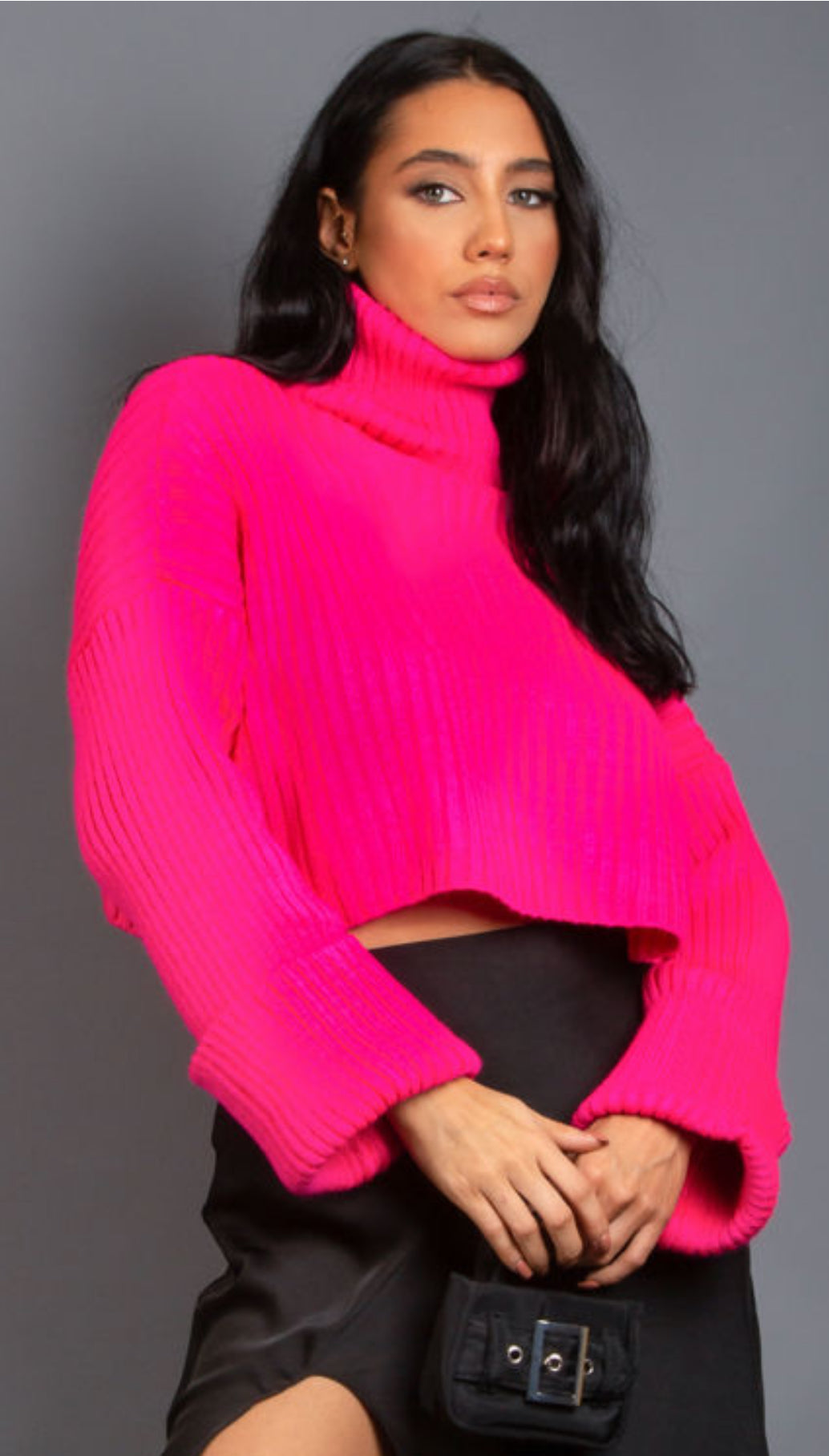 ‘Ella’ Fuchsia Roll Neck Jumper