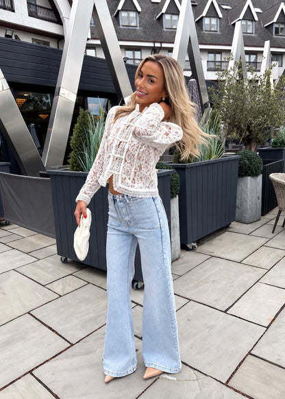 LAST FEW! ‘Ella’ Lace Mandarin Button up Top