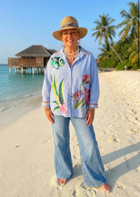 ‘Yasmin’ Oversized Shirt in blue stripe