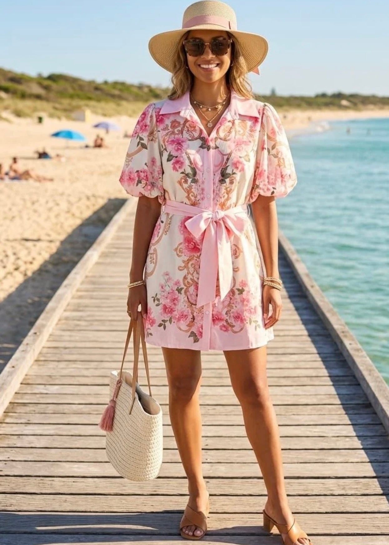 ‘Mariah’ Puff Sleeve dress in Pink