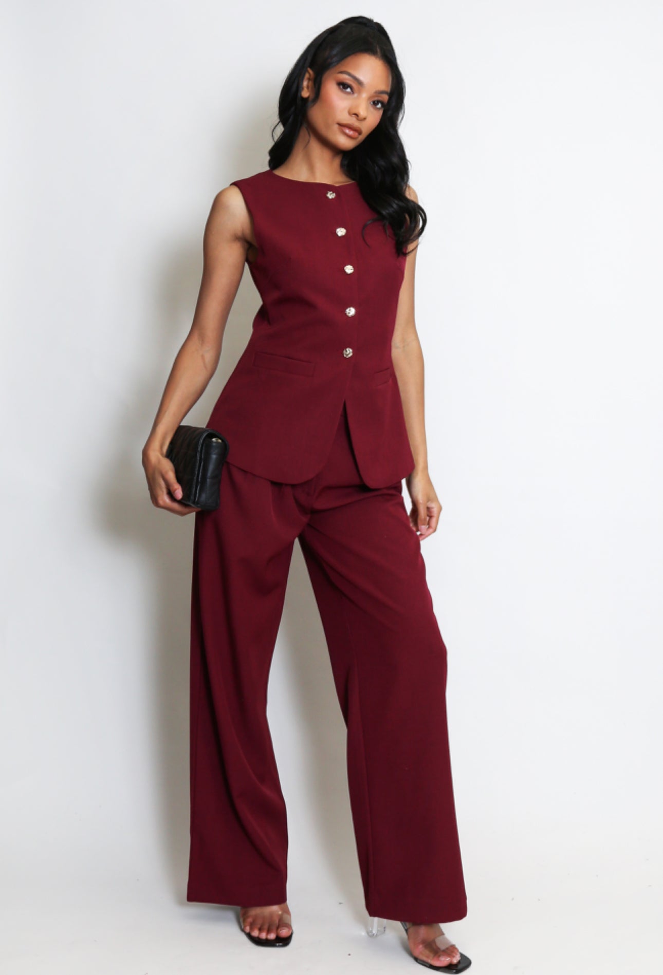 ‘Faye’ Burgundy Buttoned Up Waist Coat