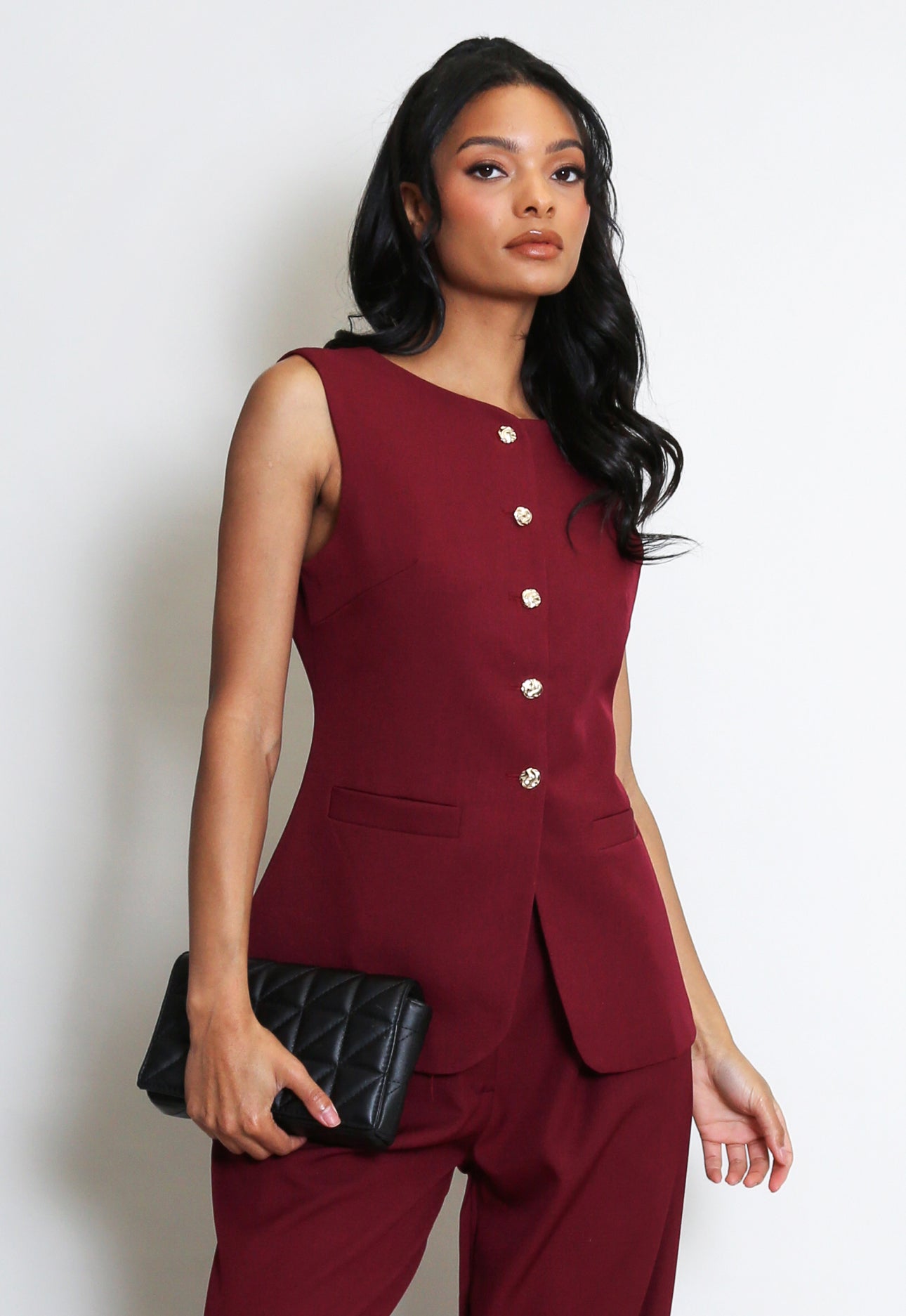 ‘Faye’ Burgundy Buttoned Up Waist Coat