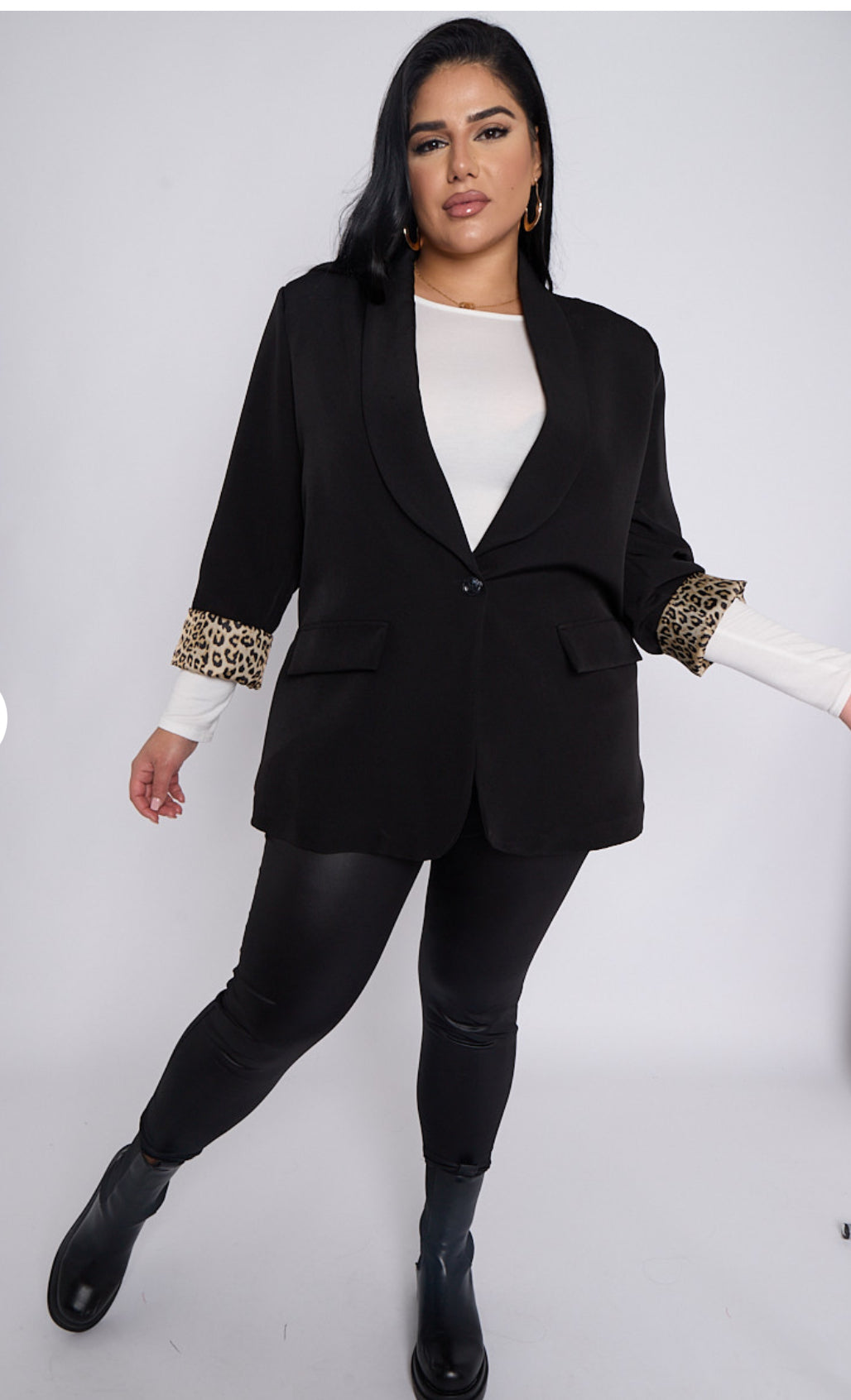 ‘Cami’ Black Classic Blazer with Leopard Detail/Plain CURVE RANGE AVAILABLE