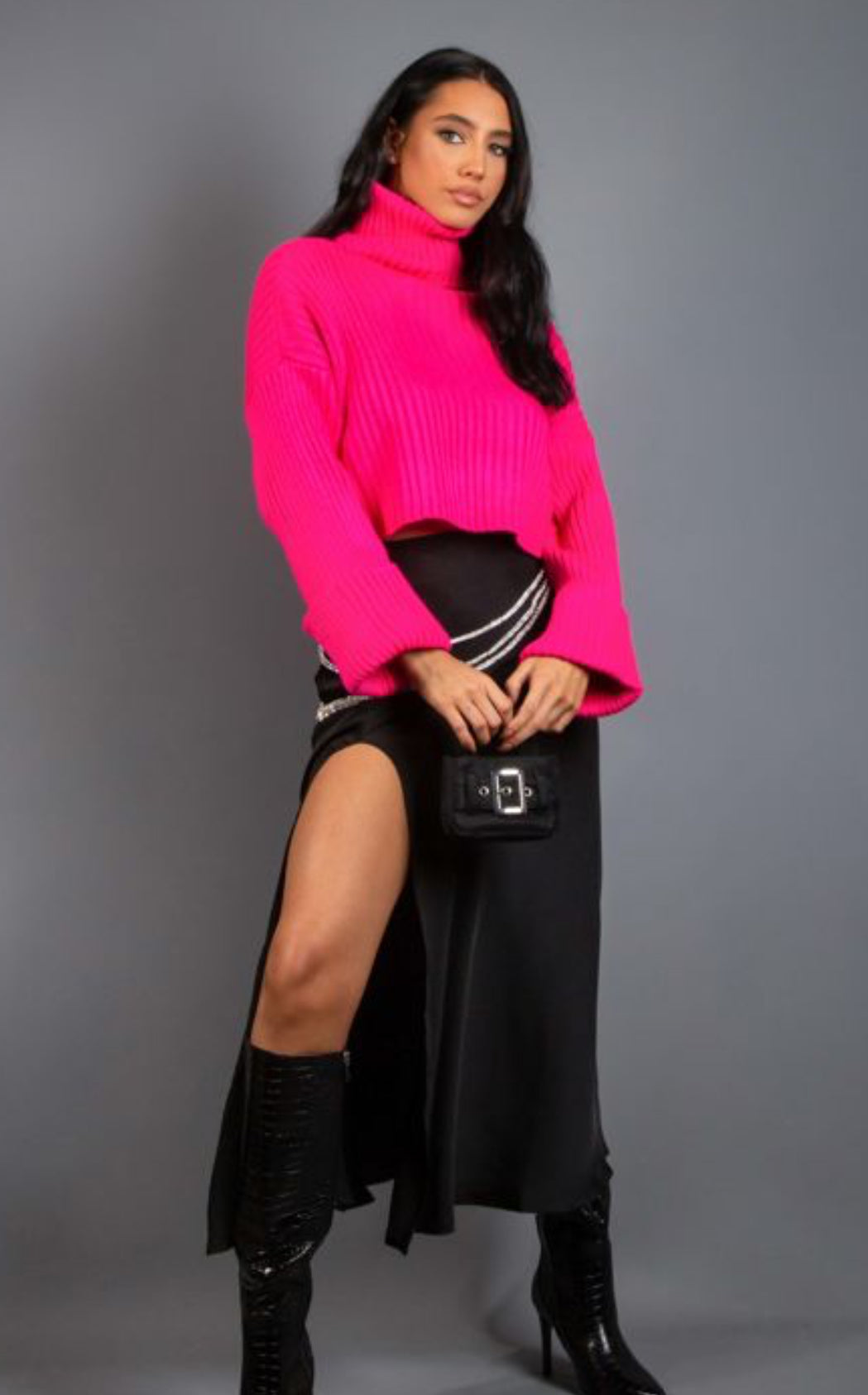 ‘Ella’ Fuchsia Roll Neck Jumper