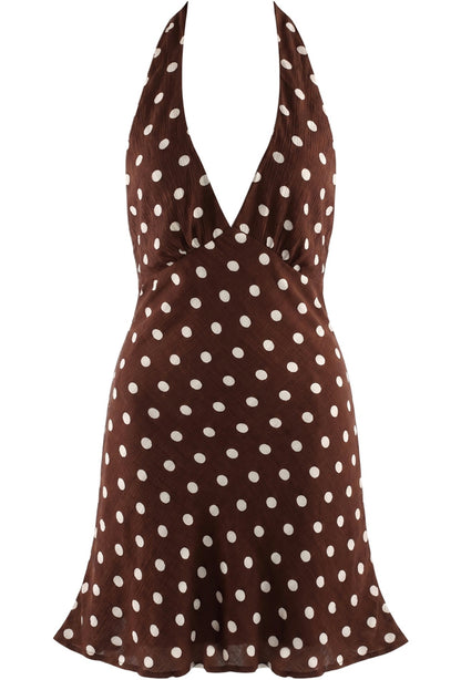 ‘Jessie’ Halterneck Dress in Chocolate Brown