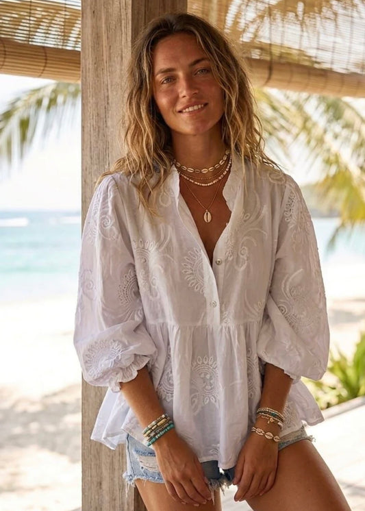 ‘Charlie’ White Embroidered Blouse