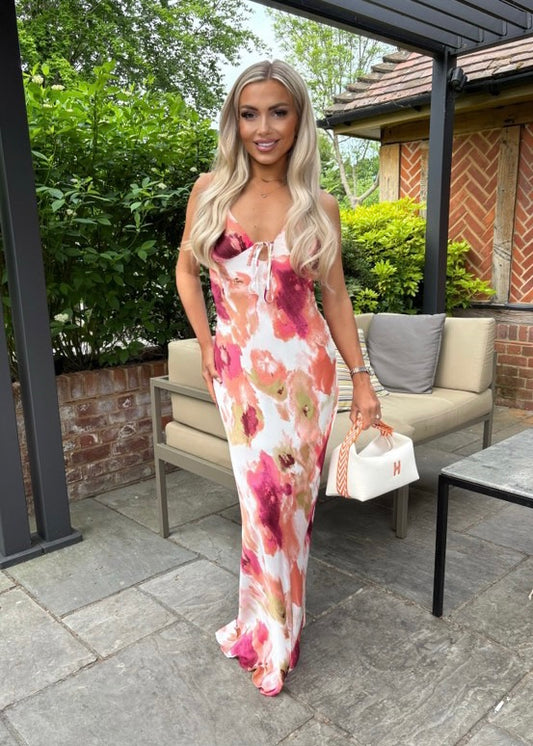 ‘Eliza’ Satin Cut Out Back Maxi Dress