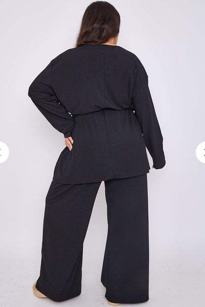 CURVE RANGE ‘Melissa’ Black Tie Waist Loungwear Set