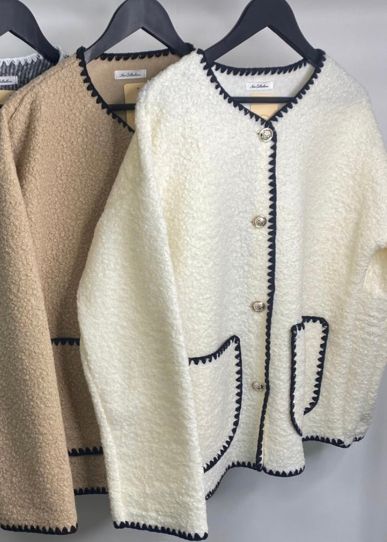 ‘Kimmi’ Gold Buttoned Cardigan in Cream