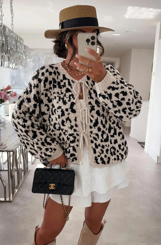 ‘Noelle’ Leopard Tie-up Cardigan