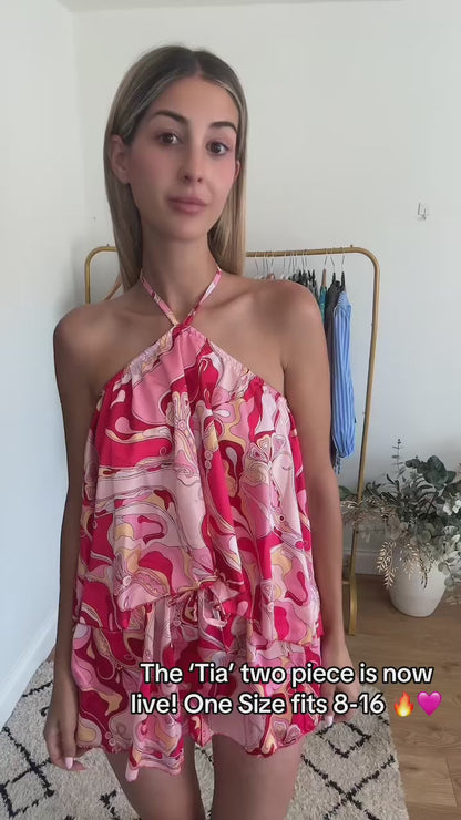 ‘Tia’ Scarf Print Halterneck Set