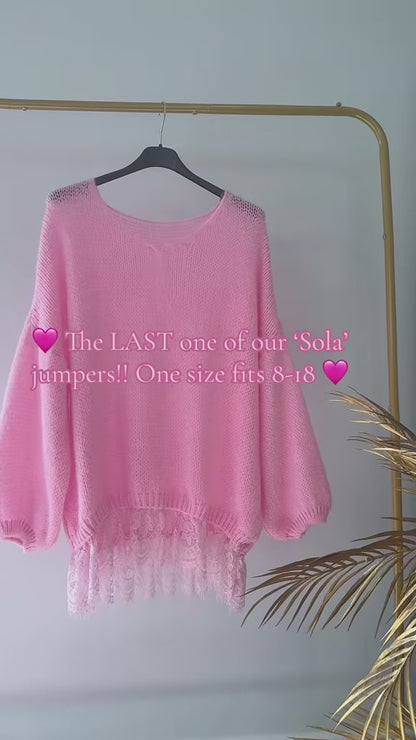 ‘Sola’ Lace Hem Jumper in Pink