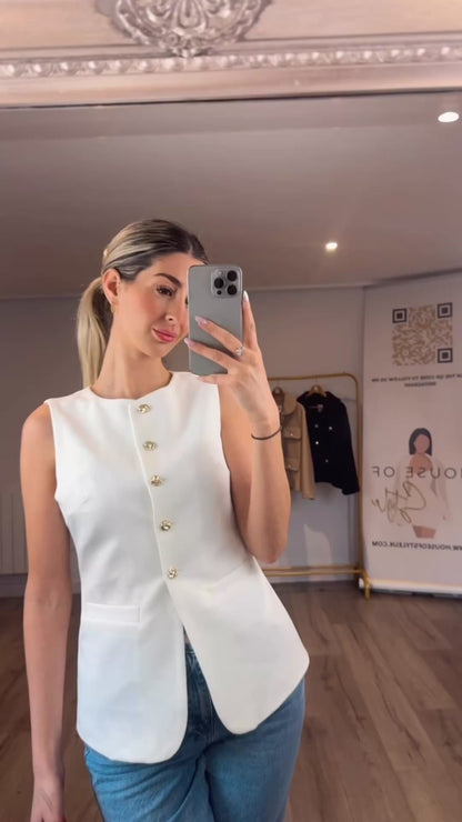 ‘Faye’ Buttoned Waistcoat in White